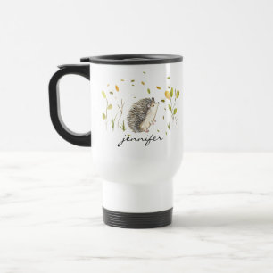 Hedgehog and Bees Personalised Travel Mug
