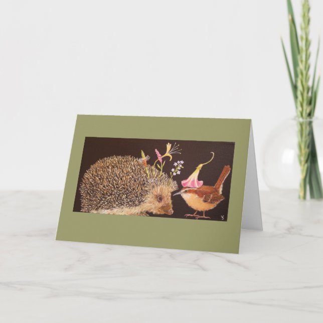 hedgehog and carolina wren card (Front)