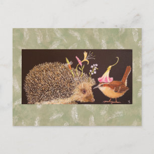 Hedgehog and carolina wren postcard