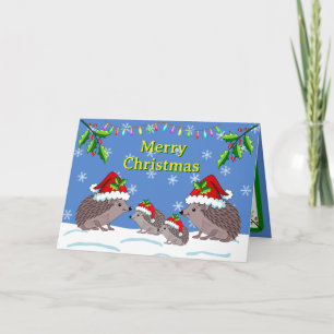 Hedgehog and children Christmas  Card
