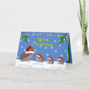 Hedgehog and children Christmas Card