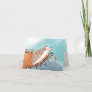Hedgehog and first snowflakes card