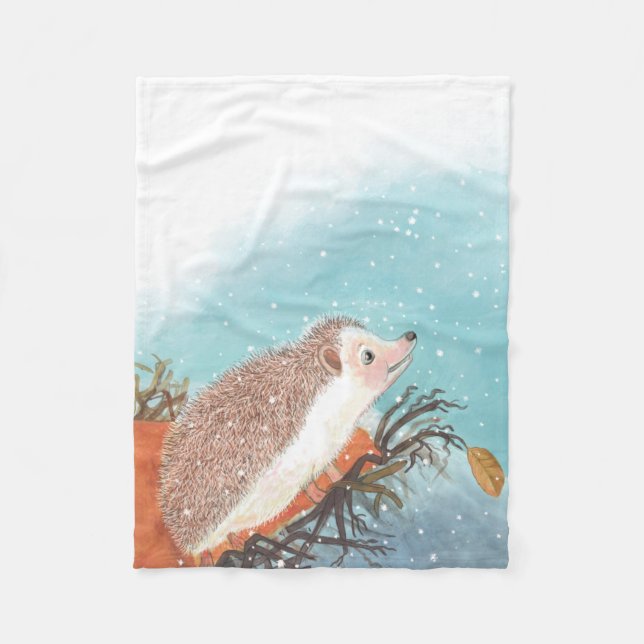 Hedgehog and first snowflakes   fleece blanket (Front)