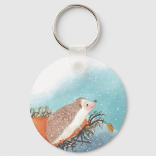 Hedgehog and first snowflakes  key ring