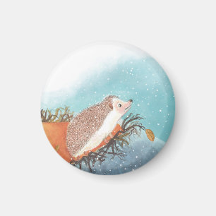 Hedgehog and first snowflakes  magnet