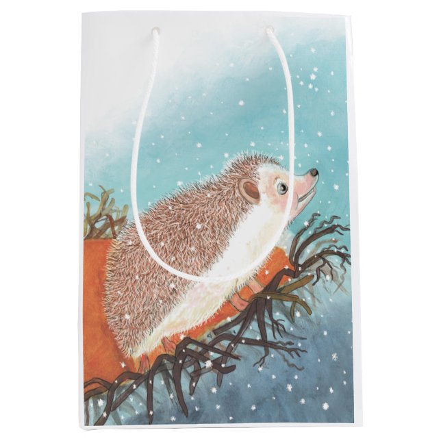 Hedgehog and first snowflakes  medium gift bag (Front)