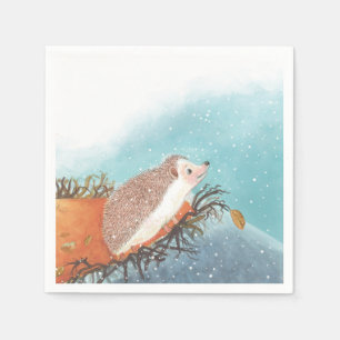 Hedgehog and first snowflakes napkin