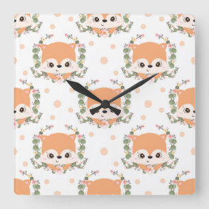 Hedgehog And Flower Tattoo Square Wall Clock