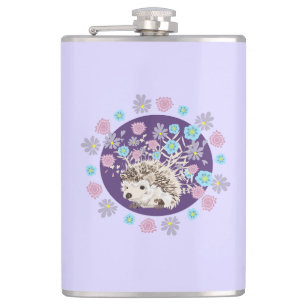 Hedgehog and Flowers Hip Flask