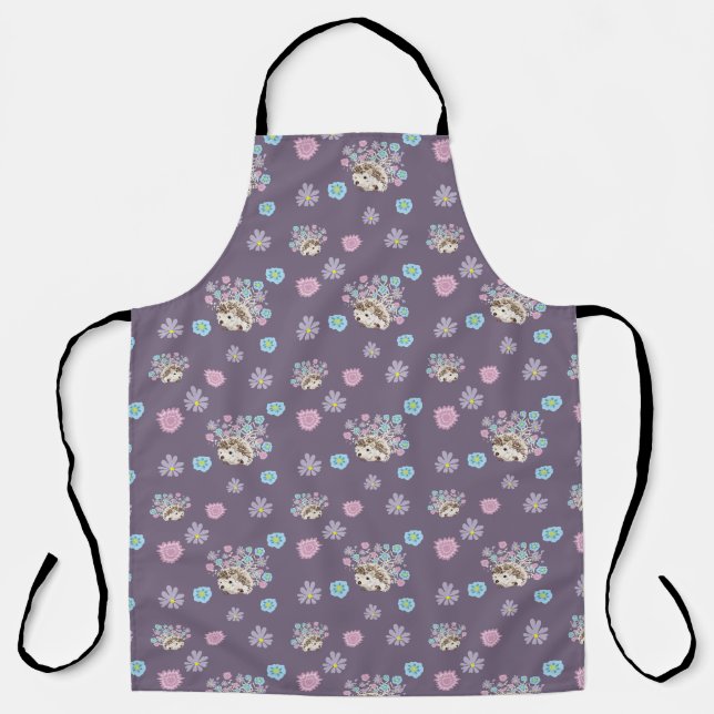 hedgehog and flowers pattern apron (Front)