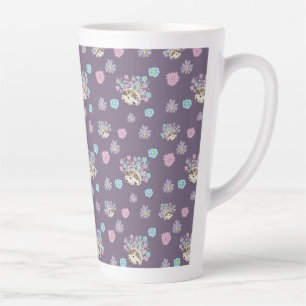 hedgehog and flowers pattern latte mug