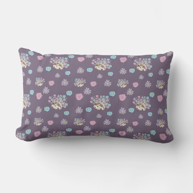 hedgehog and flowers pattern lumbar cushion (Front)
