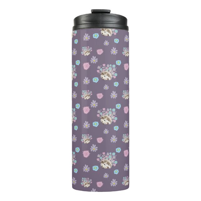 hedgehog and flowers pattern thermal tumbler (Front)