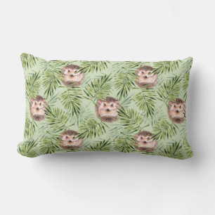 Hedgehog and green leaves lumbar cushion