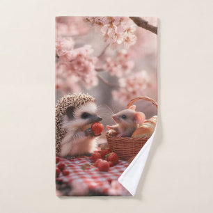 Hedgehog and Mouse Sharing Strawberries - Picnic Hand Towel