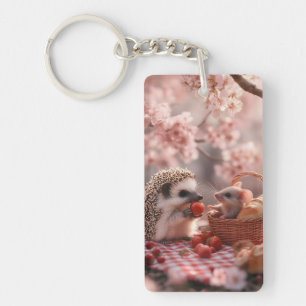 Hedgehog and Mouse Sharing Strawberries - Picnic Key Ring