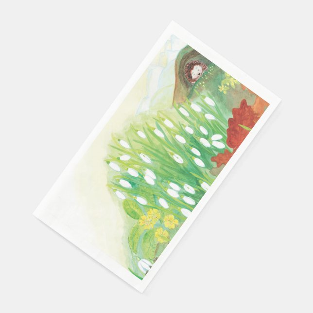 Hedgehog and Snowdrops Illustration Napkin (Corner)