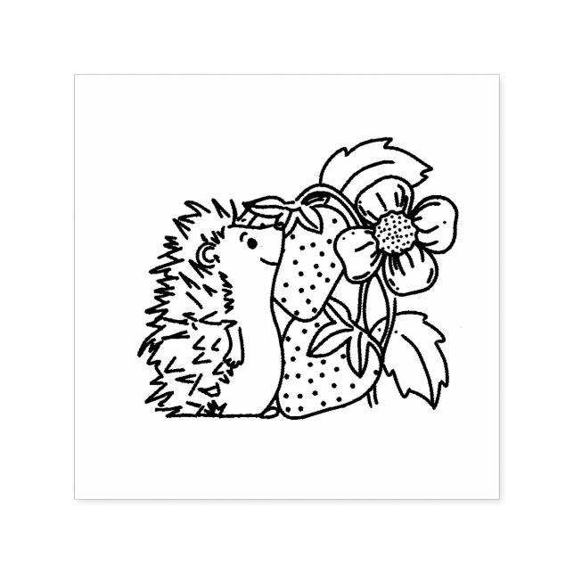 Hedgehog and Strawberries Self-inking Stamp (Design)