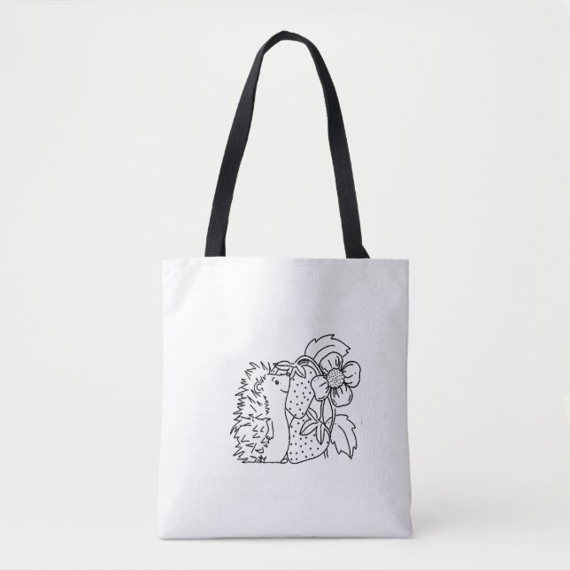 Hedgehog and Strawberries Tote Bag (Front)