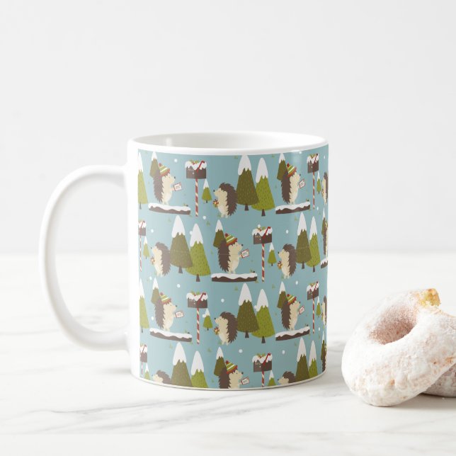 Hedgehog and White Christmas Coffee Mug (With Donut)