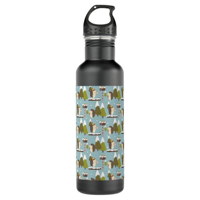 Hedgehog and White Christmas Stainless Steel Water 710 Ml Water Bottle (Front)