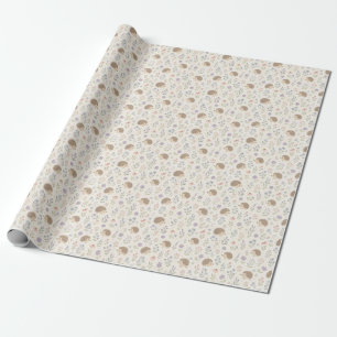 Hedgehog and Wildflower Pattern in Pastel Wrapping Paper