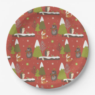 Hedgehog and Winter Bear Christmas Paper Plate