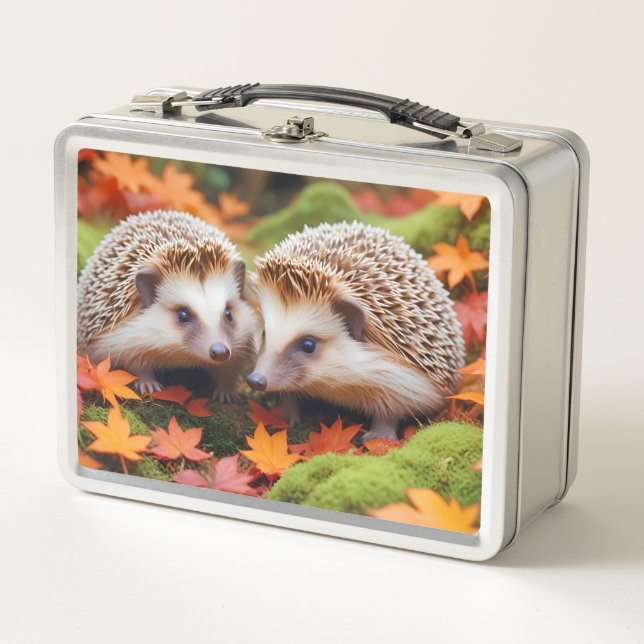 Hedgehog Animal Nature Wildlife Affection Caring Metal Lunch Box (Front)