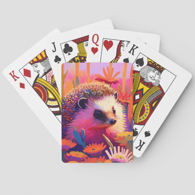 Hedgehog Animal Portrait Painting Wildlife Outdoor Playing Cards (Back)