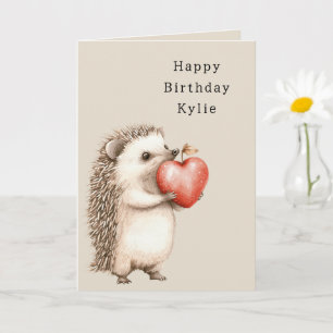 Hedgehog Apple Heart Birthday Card