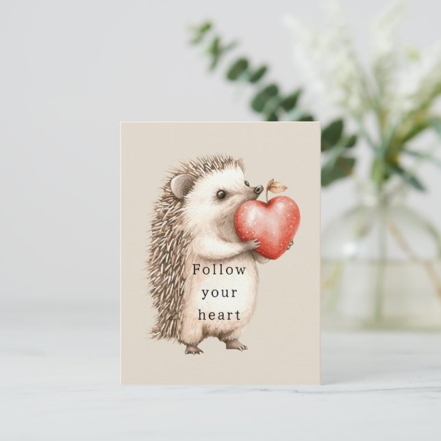 Hedgehog Apple Heart Postcard (Standing Front)