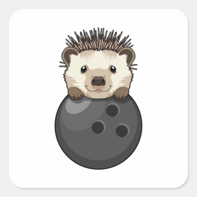 Hedgehog at Bowling with Bowling ball Square Sticker (Front)