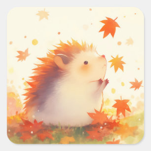 Hedgehog Autumn Fun Square Sticker