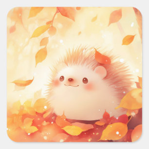 Hedgehog Autumn Retreat Square Sticker