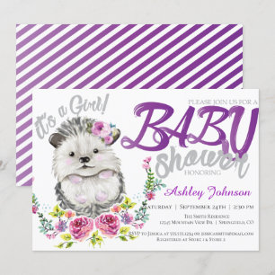 Hedgehog Baby Floral Baby shower Invitation