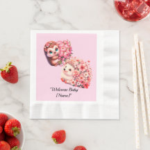 Hedgehog Baby Shower Napkins for Girl | Cute Pink