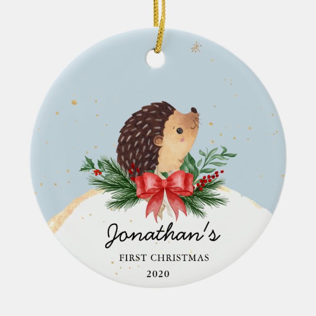 Hedgehog Baby's First Christmas Ornament (Front)