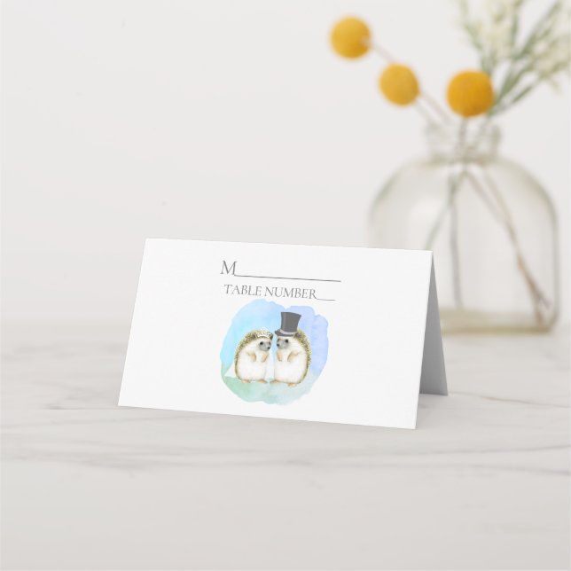 Hedgehog Bride Groom Cute Wedding Place Card (Front)