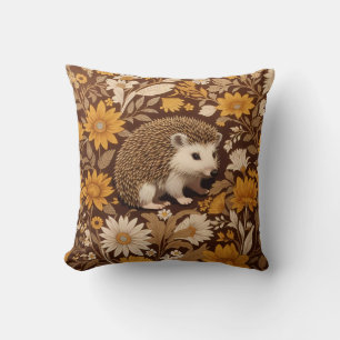 Hedgehog Brown Floral William Morris Inspired Cushion