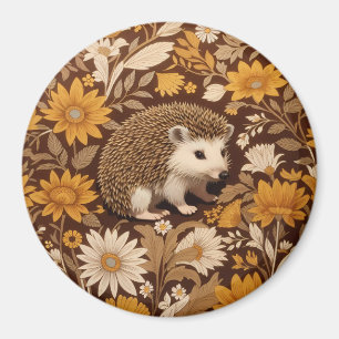 Hedgehog Brown Floral William Morris Inspired Magnet