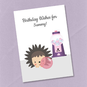 Hedgehog Bubble Gum Birthday Wishes Card
