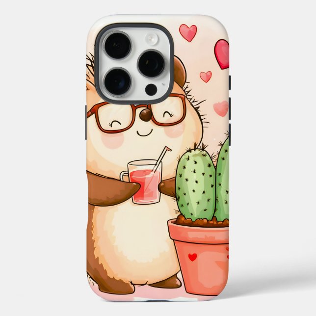 Hedgehog Cactus Cheers Watercolor Case-Mate iPhone Case (Back)