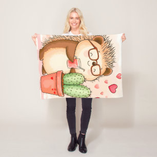 Hedgehog Cactus Cheers Watercolor Fleece Blanket