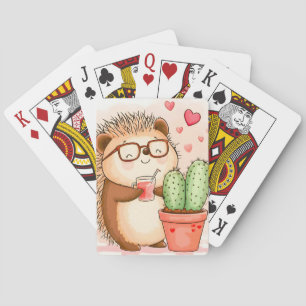 Hedgehog Cactus Cheers Watercolor Playing Cards