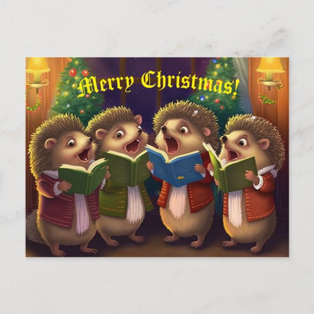 Hedgehog Choir Singing Christmas Carols Postcard (Front)