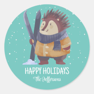 Hedgehog Christmas Animal Snowy Winter Holiday Classic Round Sticker