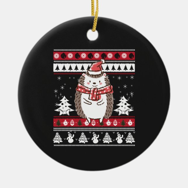 Hedgehog Christmas Ceramic Ornament (Front)