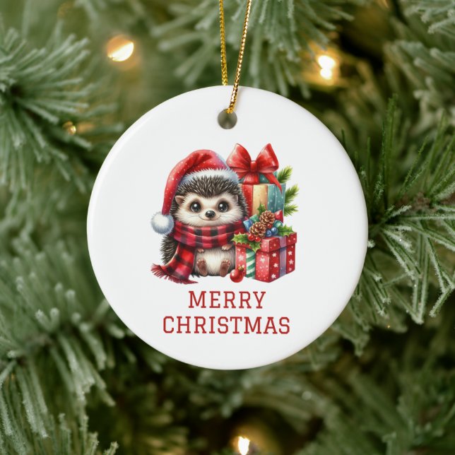 Hedgehog Christmas Ceramic Ornament (Tree)