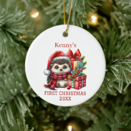 Hedgehog Christmas Ceramic Ornament