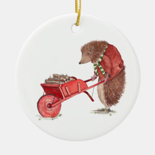 Hedgehog Christmas House Ceramic Ornament